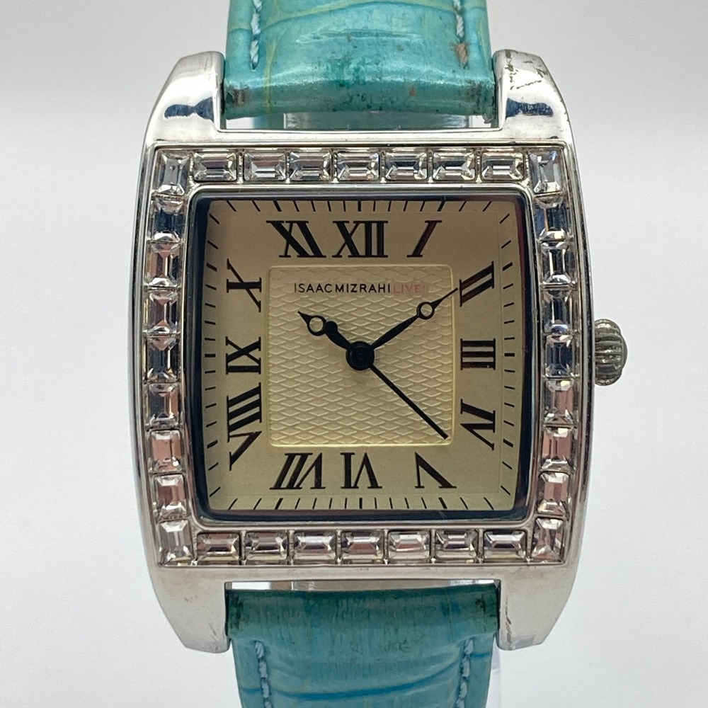 Isaac Mizrahi Women's Watch 34mm Silver Tone Crystals Bling New Battery 8.25"